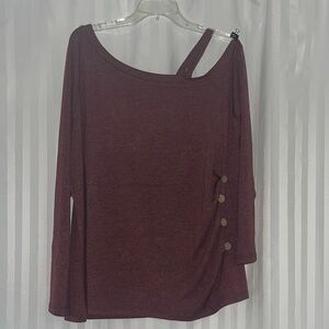 NWT Chic Burgundy Cold Shoulder Long Sleeve Top w/Button Accents